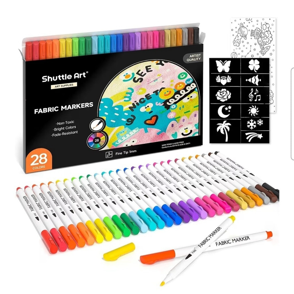 Shuttle Art Fabric Markers Multicolor Non-Toxic Fade-Resistant Machine Washable